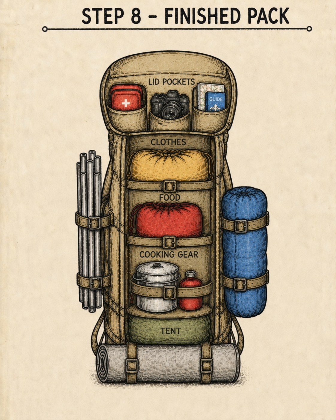 Backpack Packing Order Diagram - How I Load Mine, Bottom