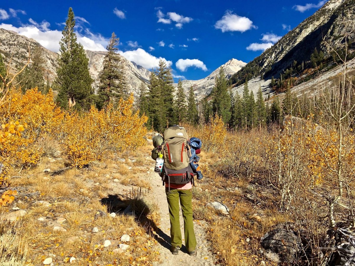 Hiking backpack on fall trail