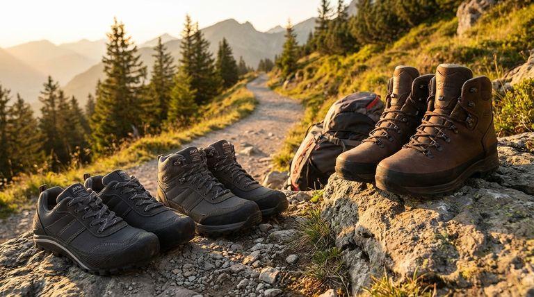 Hiking boots on rocky trail