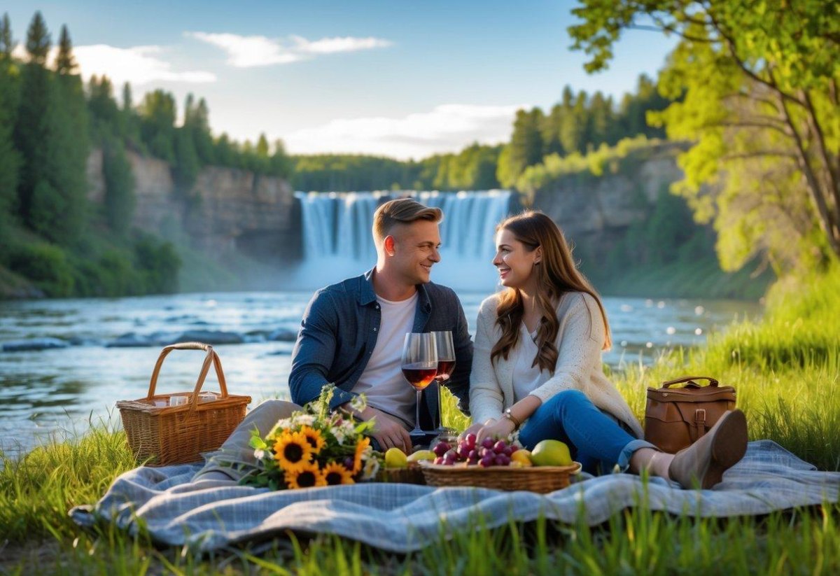 Couple exploring a waterfall cave hiking destination