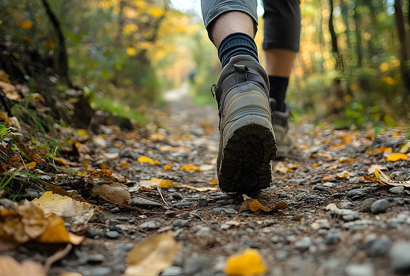 Hiking boots on forest trail