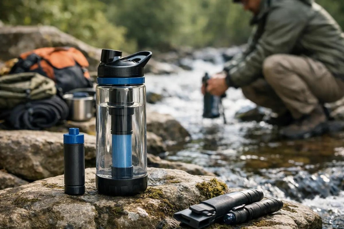 Survival packing guide water filter and outdoor hydration setup