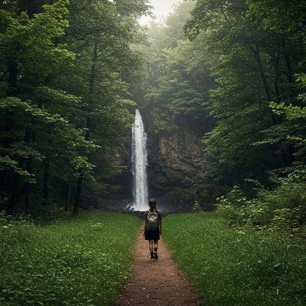 Forest trail to waterfall