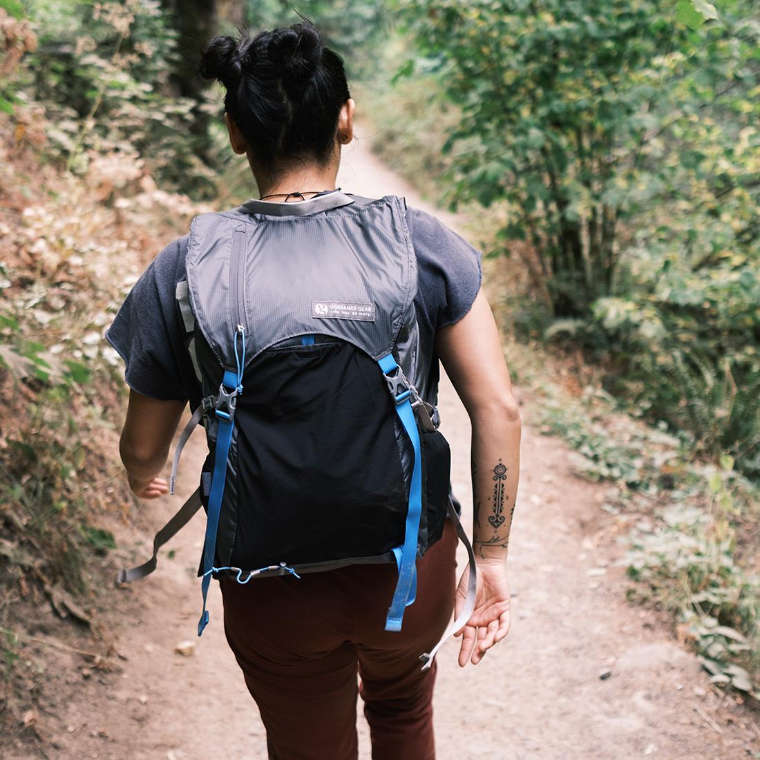 Hiking backpack on forest trail