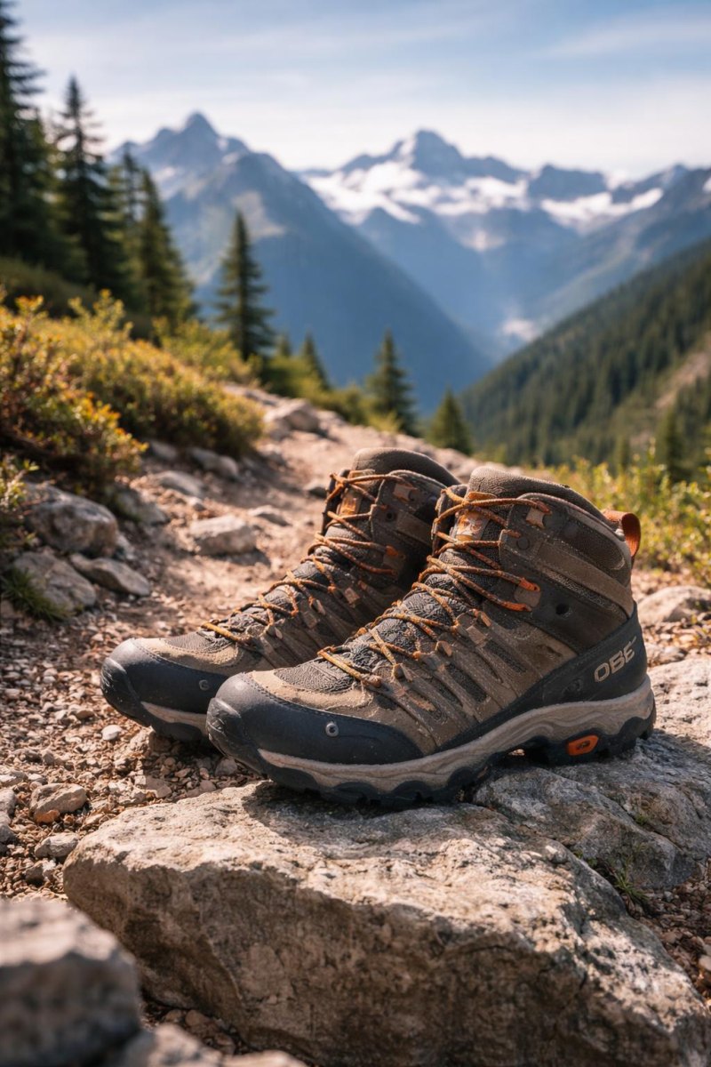 Hiking boots on mountain trail