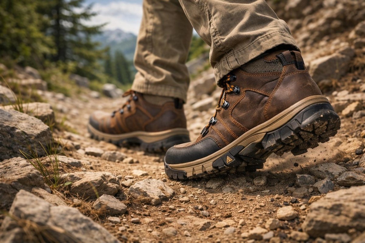 Hiking boots on rocky trail