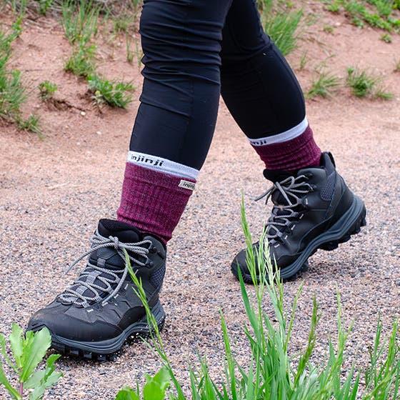 Hiking socks with boots outdoors
