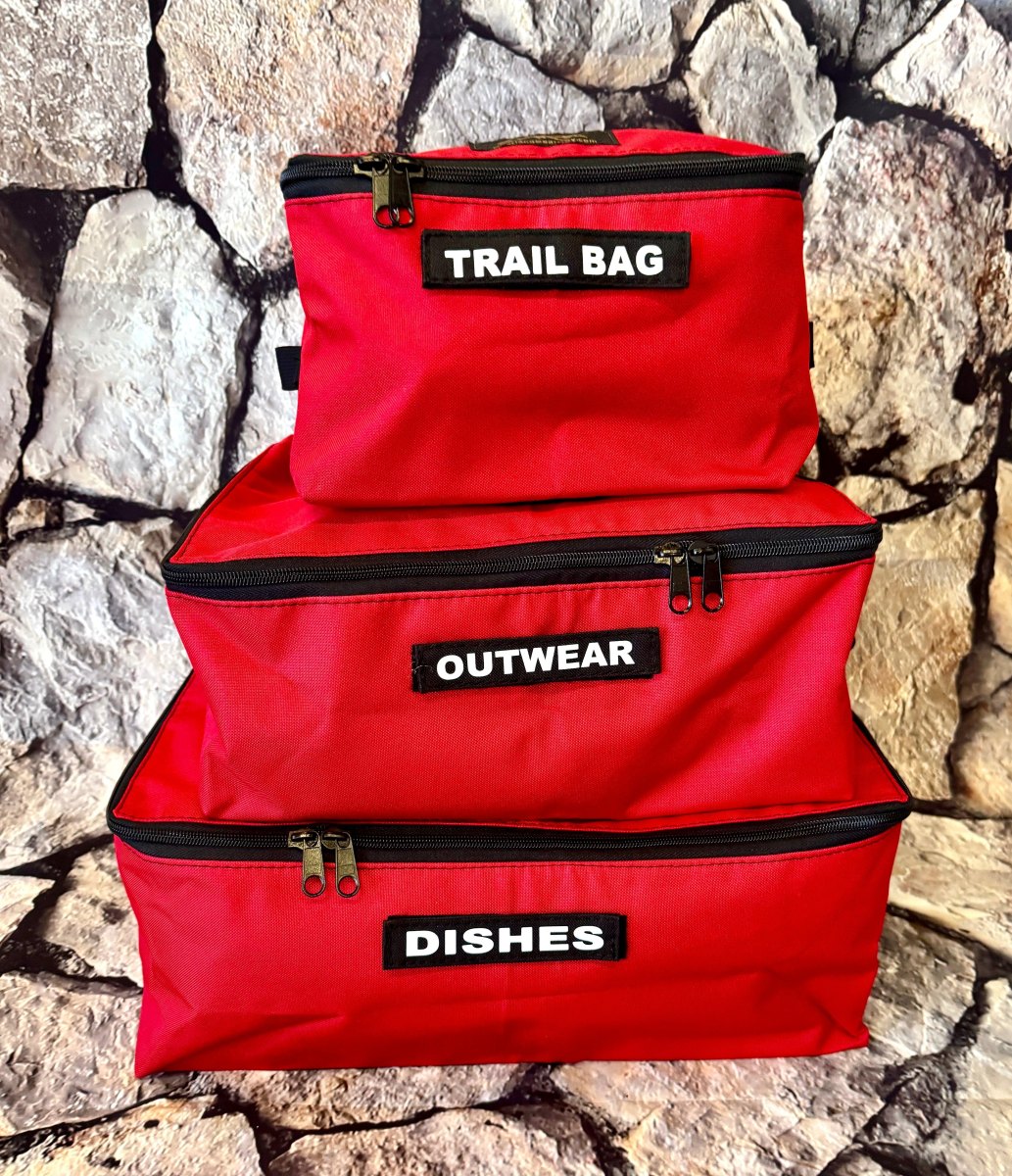 Labeled outdoor gear bags