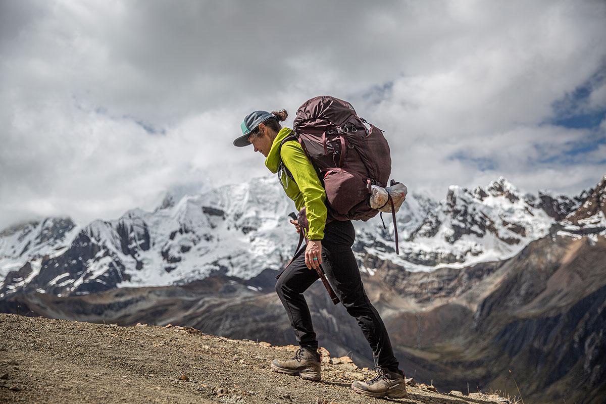 Large hiking backpack ready for a mountain journey