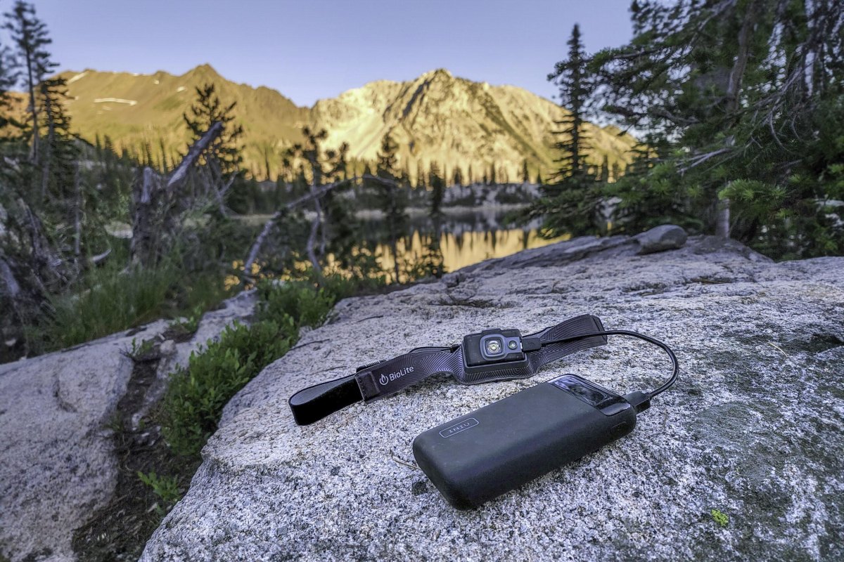 Headlamp and charger backpacking gear