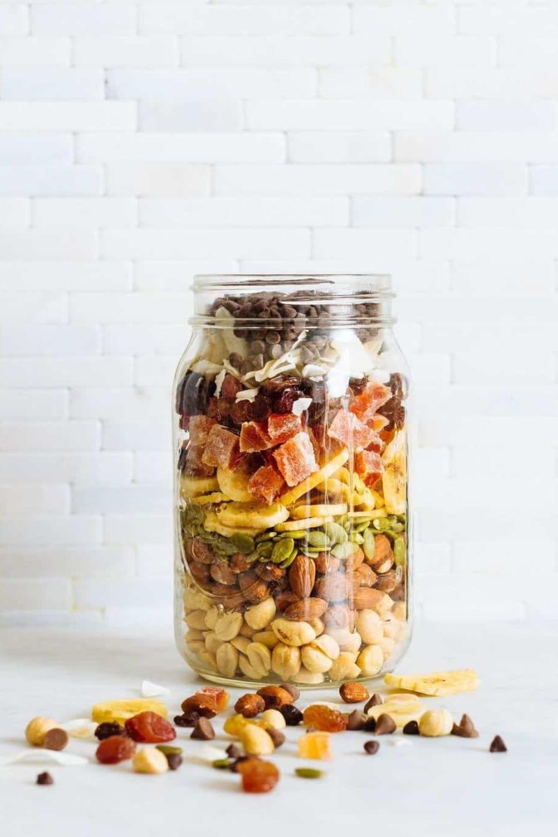 Jar of mixed trail snacks for backpacking energy
