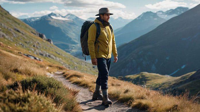 Man wearing mountain hiking outfit