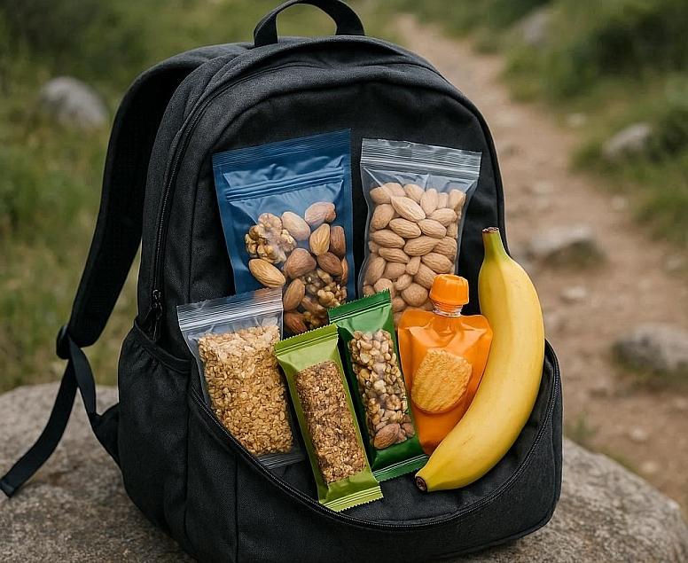 Trail snacks and hiking food outdoors