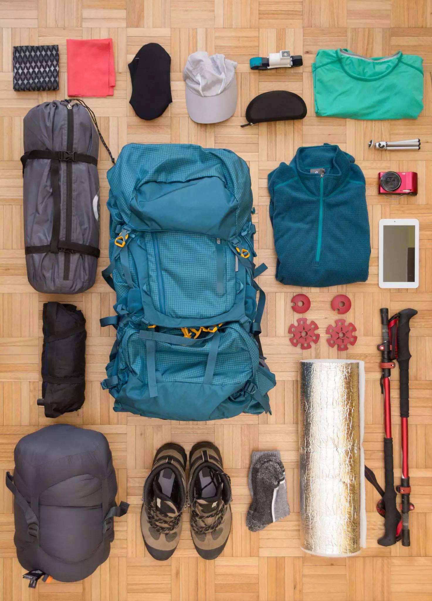 Organized backpacking gear ready for trip