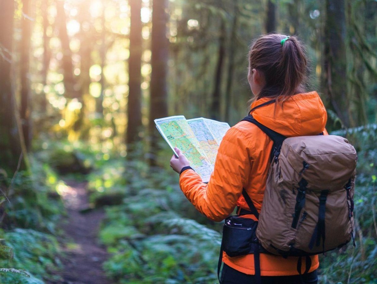 Hiker studying trail map
