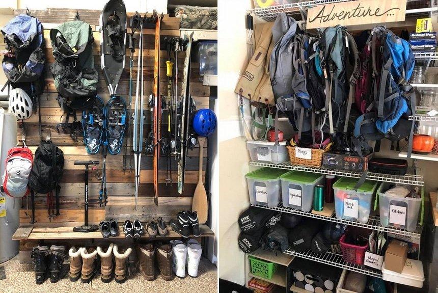 Seasonal hiking gear storage organization