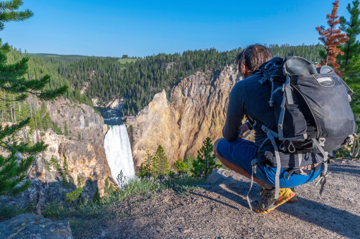 Hiker viewpoint above waterfall