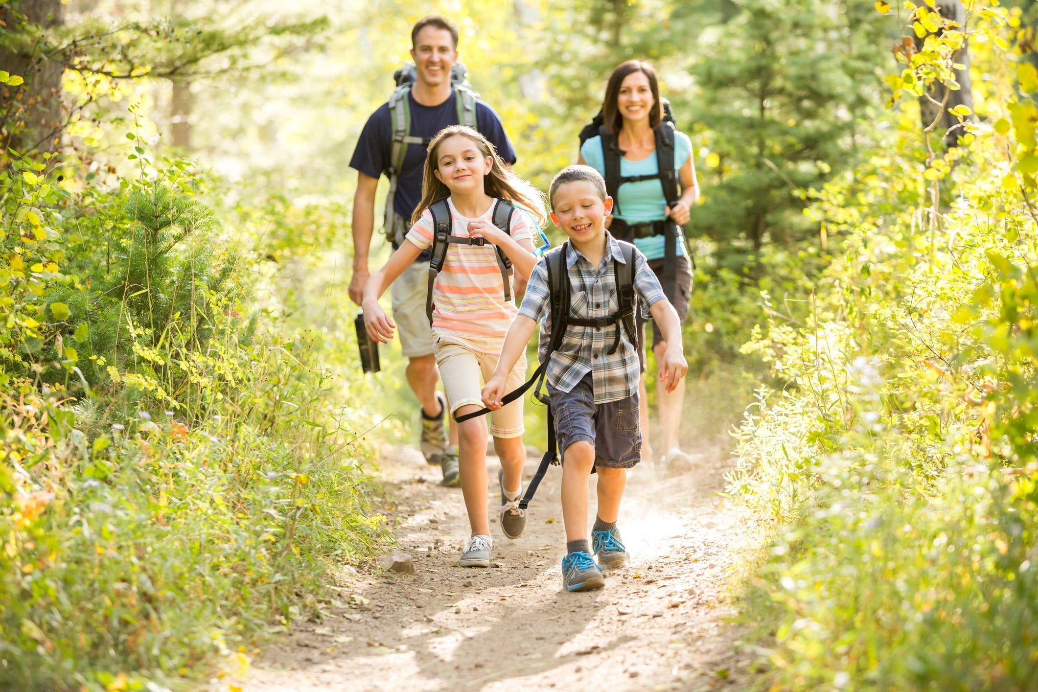 Family enjoying safe weekend hike
