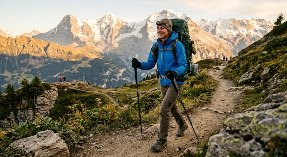 Hiker wearing boots and layers