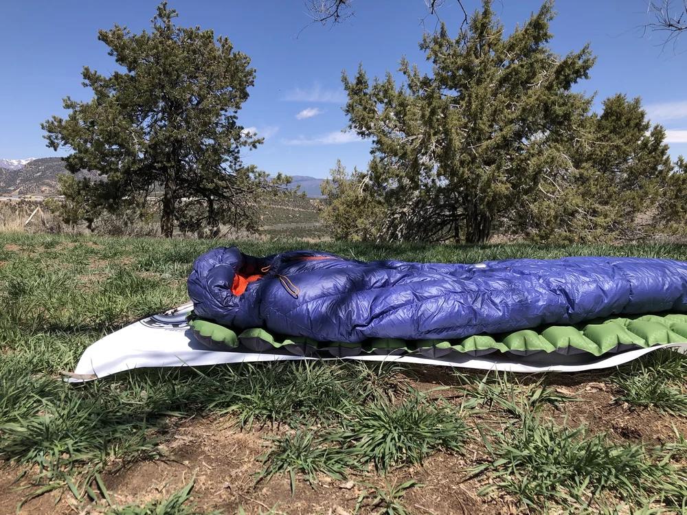 Backpacking sleeping bag outdoors
