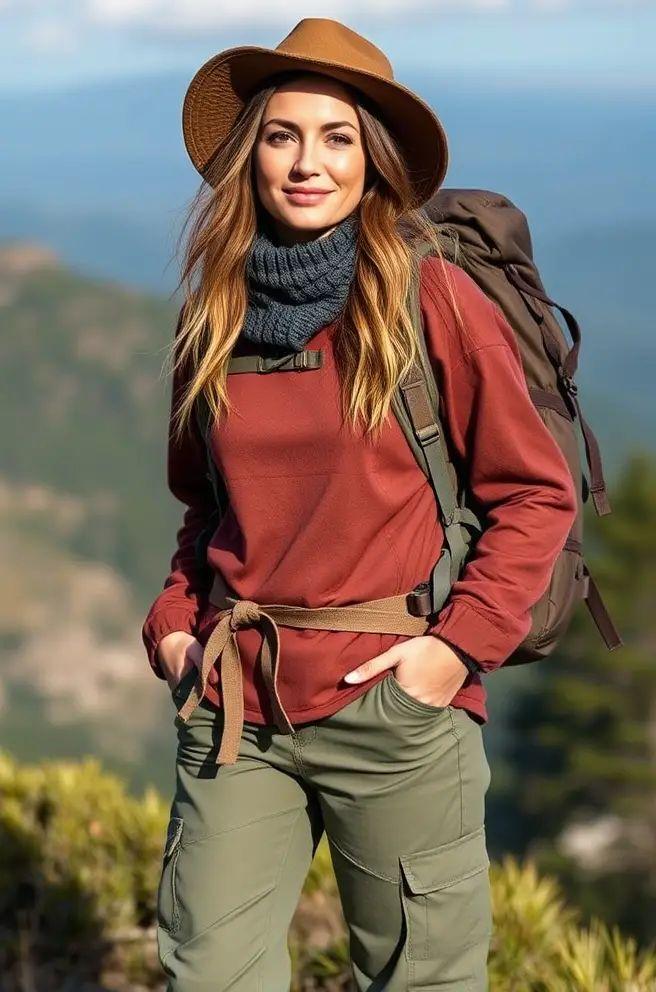 Stylish hiker wearing outdoor accessories