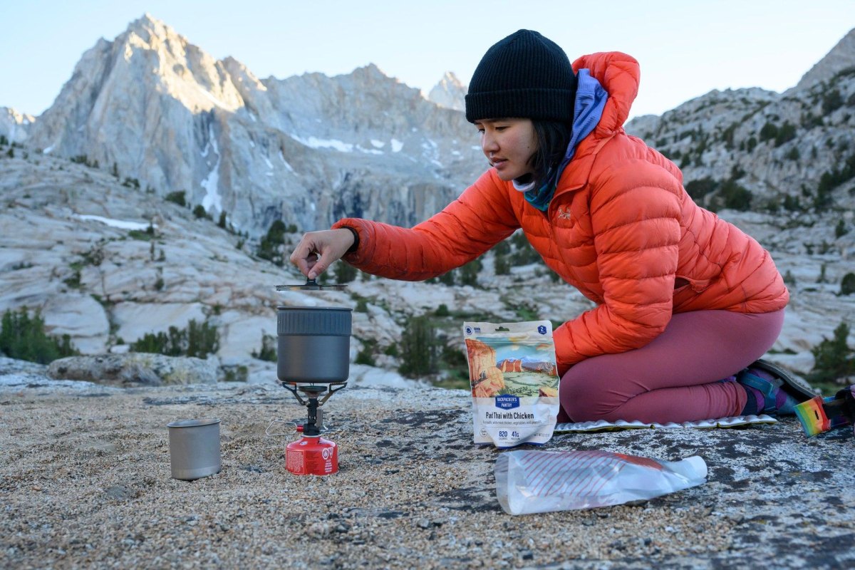 Backpacking stove cooking meal