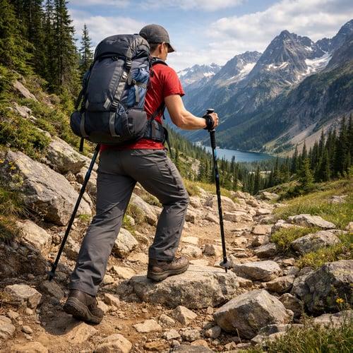 Trekking poles on hiking trail