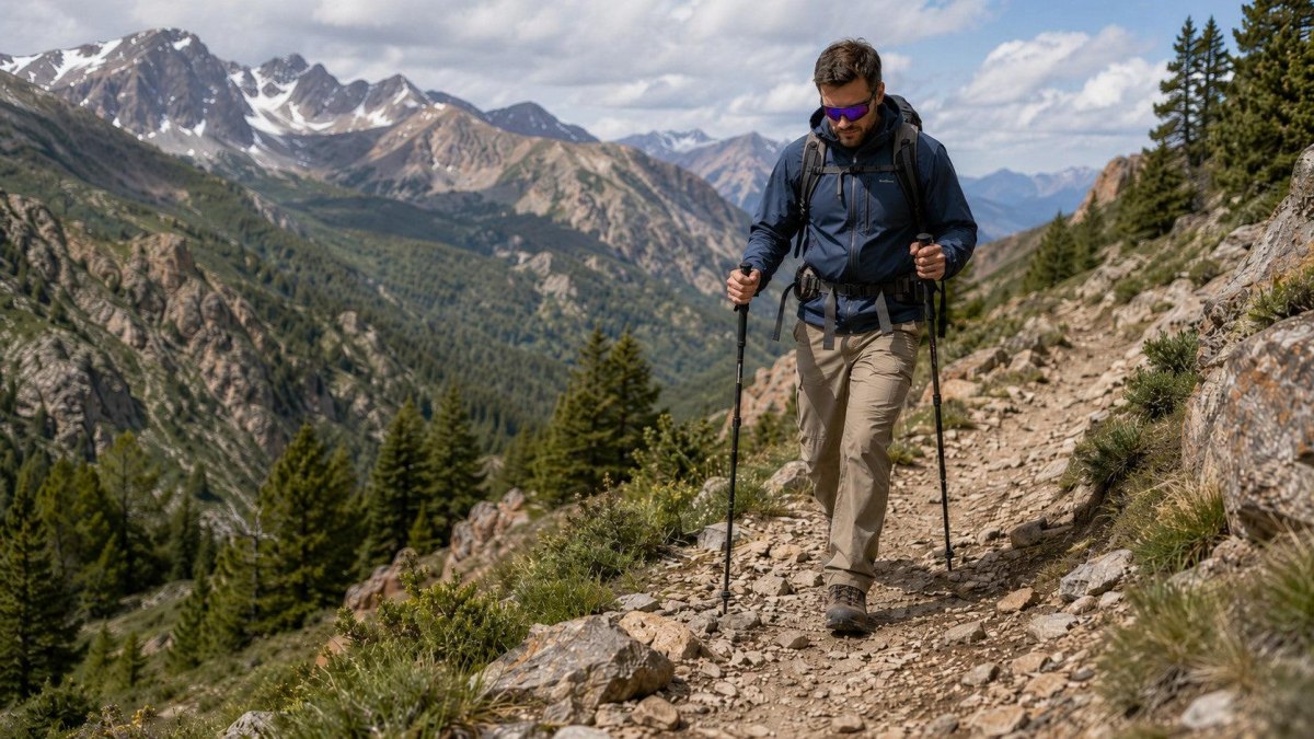 Hiker using trekking poles