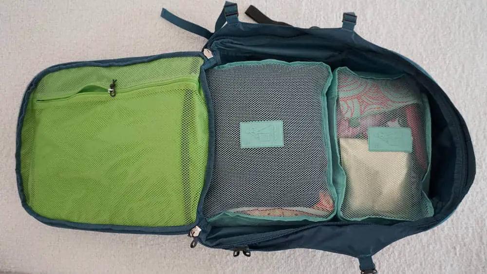 Packing cubes inside backpack