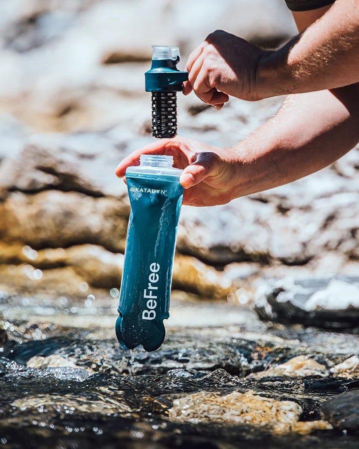 Water filter beside mountain stream