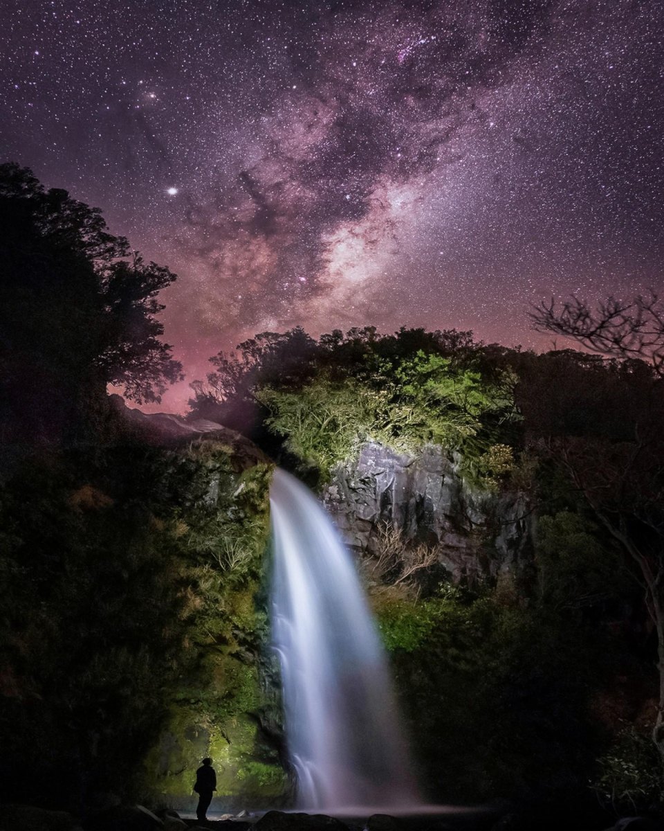 Couple exploring a waterfall cave hiking destination