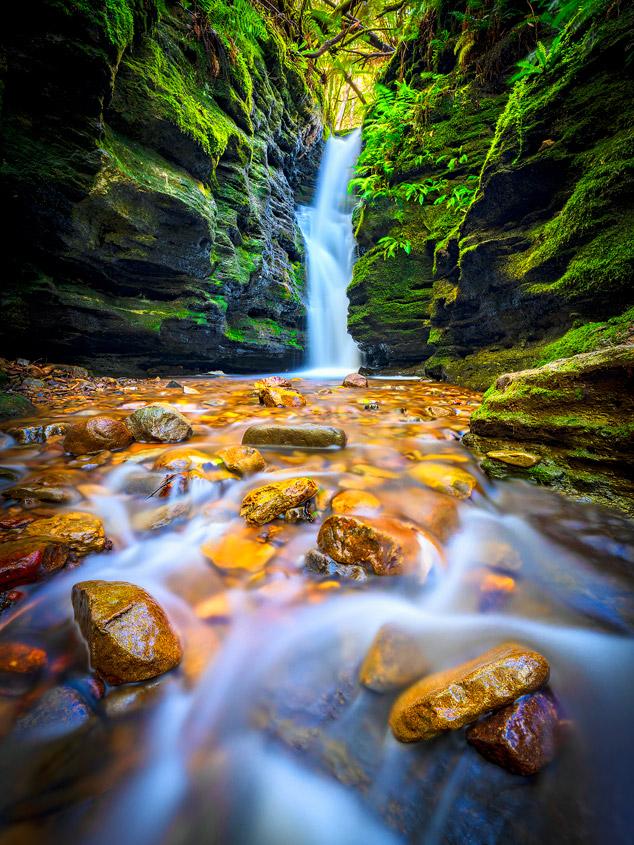 Water cascading over rocks at Secret Falls